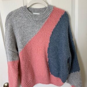 Topshop Gray and Pink Colorblock Sweater